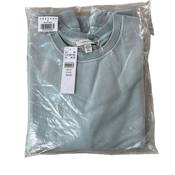 NWT TOPSHOP Sweatshirt Womens Medium M Green Acid Wash Cotton Crewneck - Picture 5 of 8